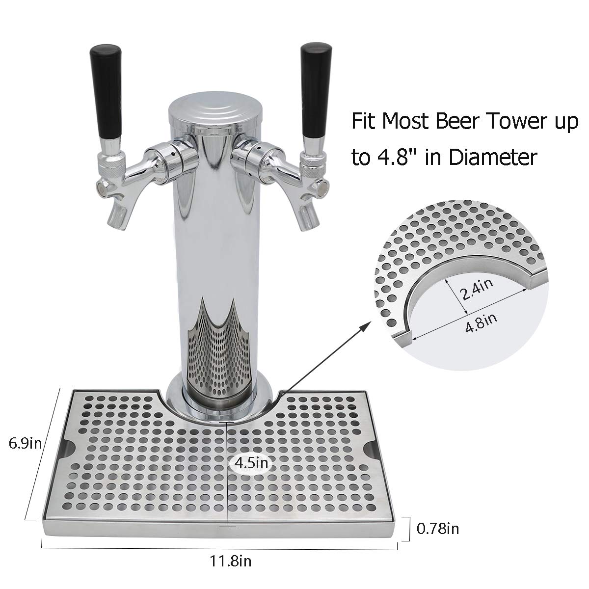 Kegerator Beer Drip Trays, Stainless Steel Keg Drip Tray with Non-Slip Rubber Pad, Premium Metal Beer Tower Drip Pan for Home Bar Mini Fridge Without Drain