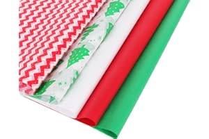 ALOTPOWER 130 Sheets Christmas Tissue Paper, Christmas Gift Wrapping Paper Sheets 19.6 x 13.7 Inch,5 Festive Designs (Red,Green,White,Stripe,Xmas Tree) for Gift Bags, Xmas Presents,DIY Crafts & Party Decoration