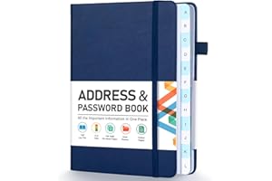 HOMLIVE Address Book, Address and Password Keeper Book with Alphabetical Tabs, Hardcover Telephone Book Address Organizer Record with Pocket, Colored Pages, 5.3" x 7.7", Navy Blue