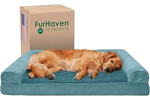 Furhaven Cooling Gel Dog Bed for Large Dogs w/ Removable Bolsters & Washable Cover, For Dogs Up to 95 lbs - Plush & Suede Sofa - Deep Pool, Jumbo/XL