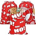 JOINDO 3 pcs Santa Sacks Drawstring Christmas Bags, 16x21 inches Cotton Reusable Gift Bags with Name Tags, Cloth Christmas Gift Bags