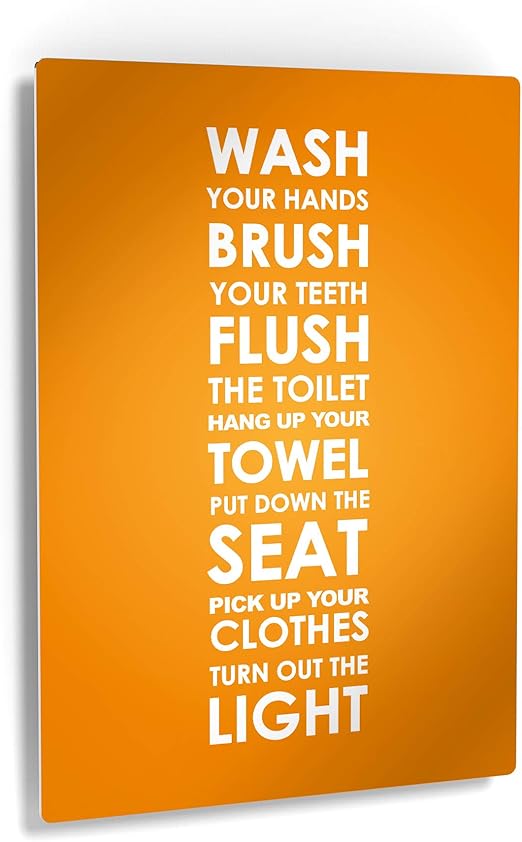 Amazon Com Smile Art Design Wash Typography Orange Bathroom Decor Metal Print Kids Funny Bathroom Sign Bathroom Wall Decor Wall Art Home Decoration Ready To Hang Made In Usa 12x8 Posters Prints
