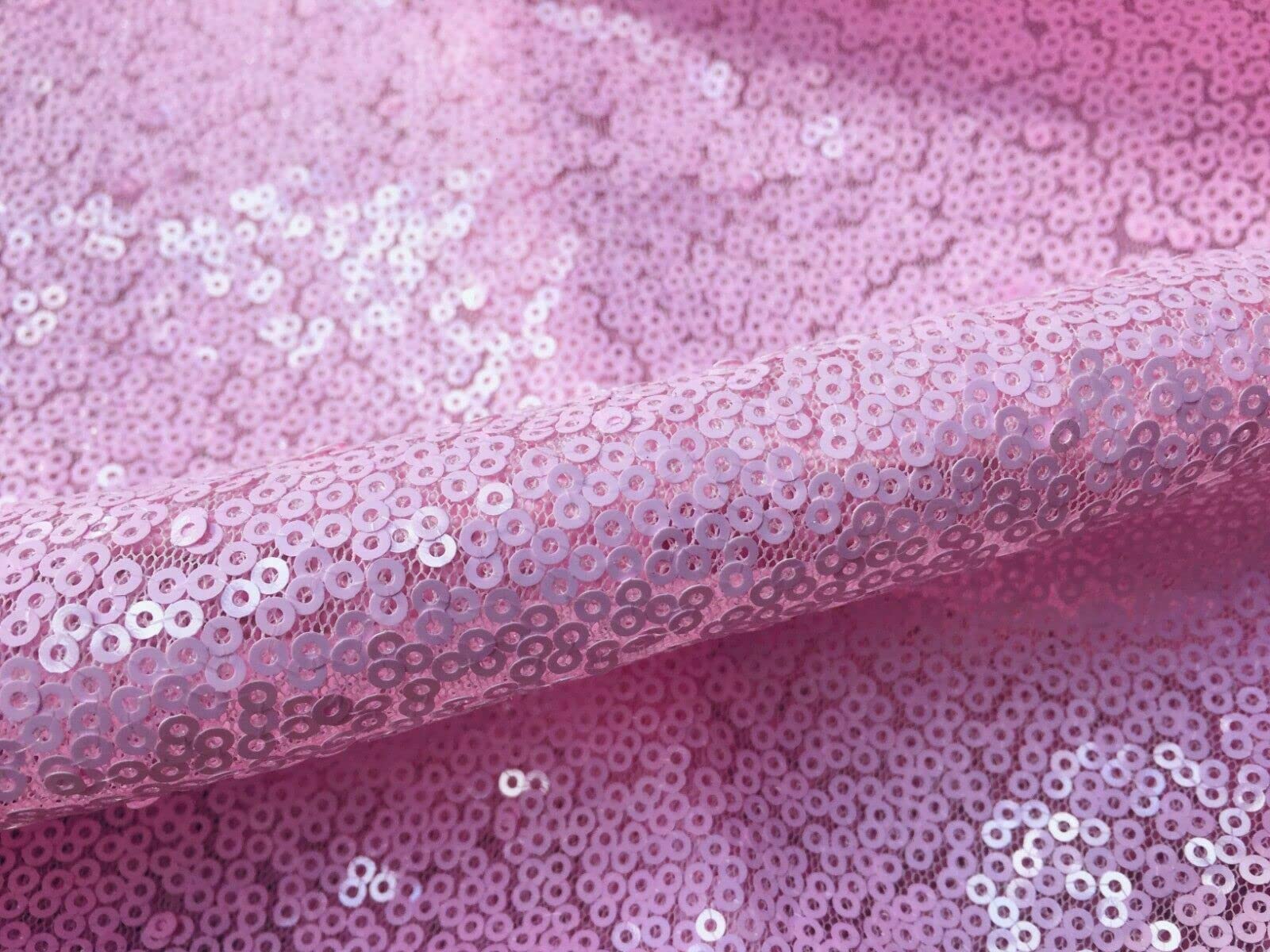 LushFabric 3mm Sequins Fabric 2 Way Stretch Fish Scales Multicoloured Material for Carnival Crafts - 130cm Wide (2 METRES, Baby Pink)