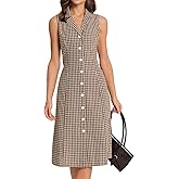 RIHOAS Women's Plaid Dress Sleeveless Button Up Midi A Line Dress Work Casual Premium Dresses