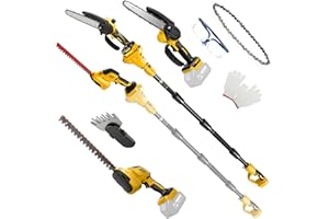 8" Cordless Pole Saw & 12.2" Pole Hedge Trimmer 6-in-1 Combo Compatible with Dewalt 20V, Electric Mini Chainsaw with Extensio