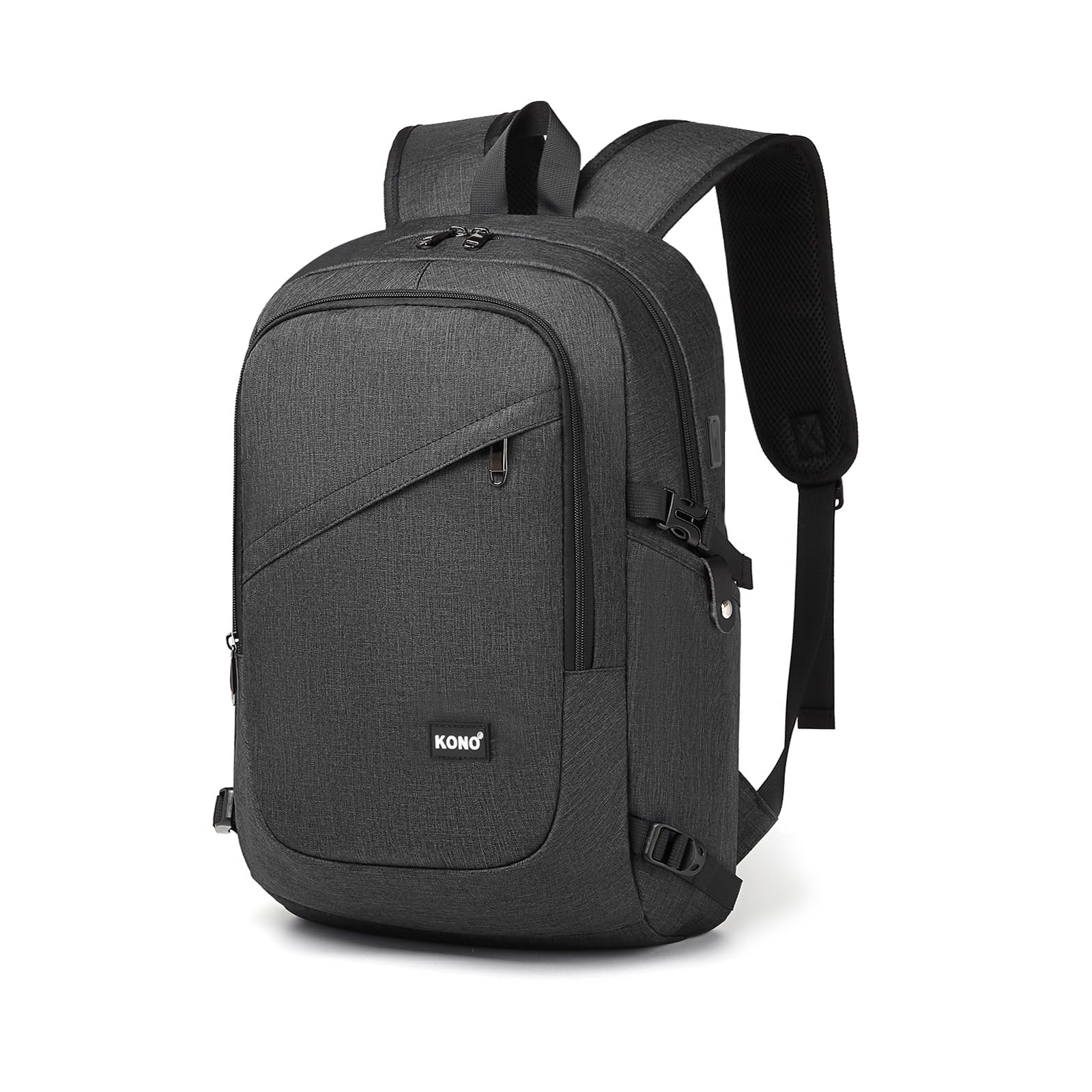 Kono Laptop Backpack, 15.6 inch Laptop Bag with USB Charging Port, Water Resistant Rucksack for Men Women Work Business College School Travel
