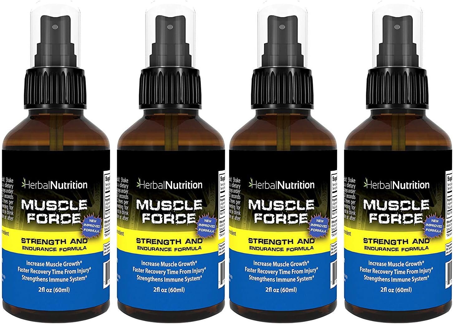 Muscle Force Strength and Endurance Spray Formula, 4 Bottle Pack, 175mg Proprietary Growth Formula, 2oz Per Bottle (4)