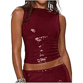 MakeMeChic Women's Sparkly Sequin Tops Y2k Sleeveless Crop Going Out Rave Tops Clubwear