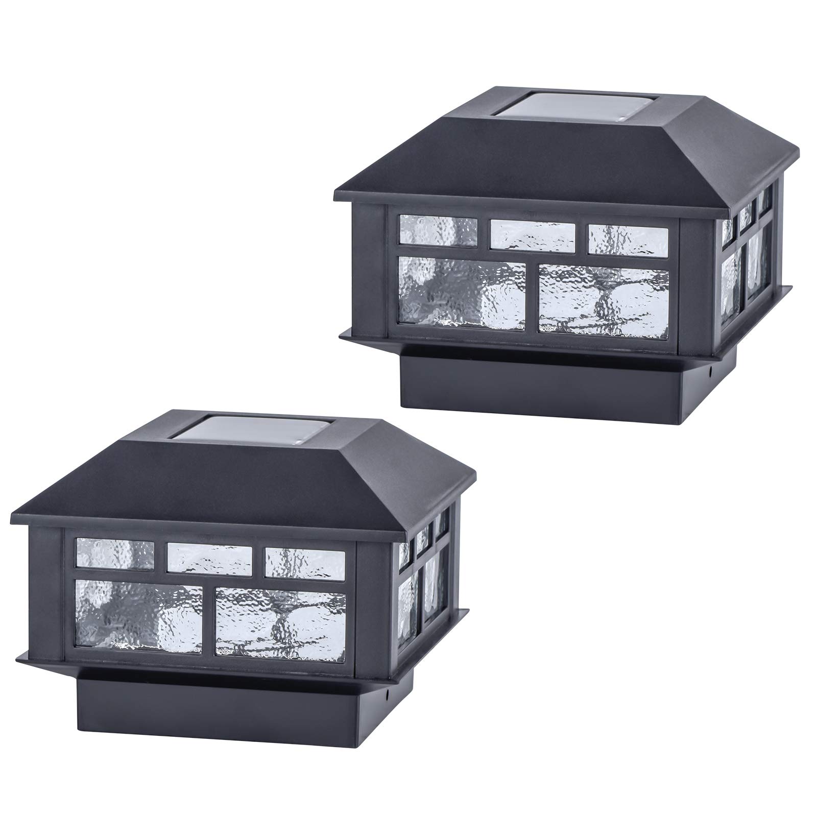 POWGDLT Solar Post Cap Lights Outdoor, Double LED Waterproof LED Fence Post Solar Lights, for 3.5x3.5/4x4/5x5 Wood Posts in Patio Yard Landscape Decoration, Deck or Garden Decoration 2Pack