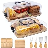 2-Pack Charcuterie Board with Lid - Reversible+ 4-Piece Stainless Steel Cheese Knives, Covered Snack Serving Tray-Large Food Platter，Travel Portable Cheese Board for Picnics & Entertaining