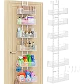 Hongtamoya Over The Door Organizer, Metal Hanging Door Organizer with 6 Adjustable Baskets and 5 Hooks, Behind The Door Stora