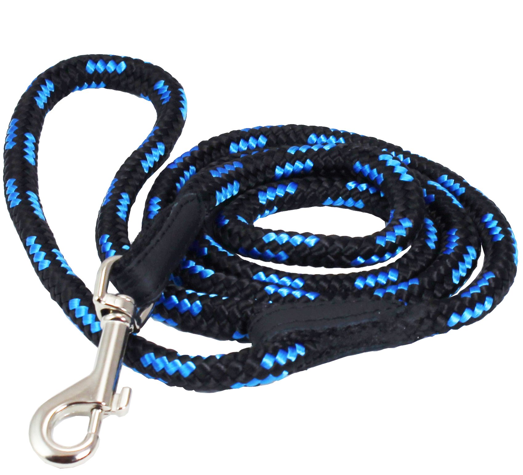 Dogs My Love Dog Rope Leash 4ft Long (Small: 4ft Long; 0.3" Diam (8mm), Blue/Black)