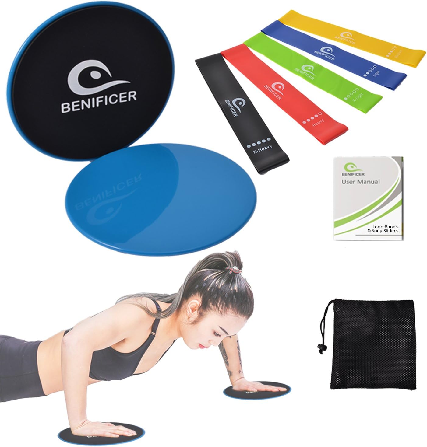 Benificer Bandas Elásticas y Sliders Fitness, 5 Banda Ejercicio de ...