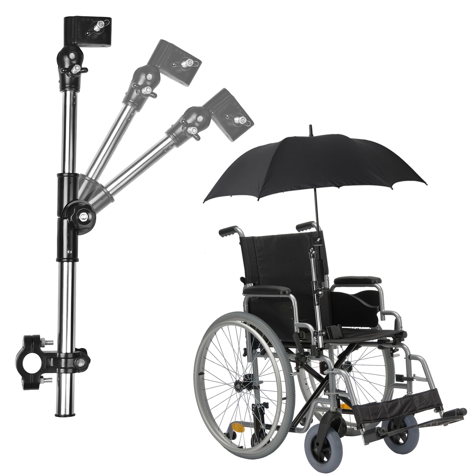 360° Adjustable Umbrella Mount Holder,Universal Outdoor Bike Umbrella Stretch Stand for Mobility Patio Scooter Stroller Wheelchair Beach Chair Pushchair Rollator Fishing Chair Black