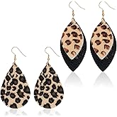 2 Pairs Leopard Earrings, Leopard Print Earrings, Lightweight Faux Leather Teardrop Dangle Earring, Animal Print Jewelry for Women Accessories Jewelry Christmas Decor