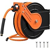 Giraffe Tools TA15B Retractable Air Hose Reel Wall Mount 3/8" x 50 ft Hybrid Hose, Air Compressor Heavy Duty Steel Reel Auto Rewind 300PSI, 50ft, Tangelo