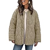 PEHMEA Women's Oversized Lightweight Quilted Jacket Button Down Fall Winter Coats Puffer Padded with Pockets