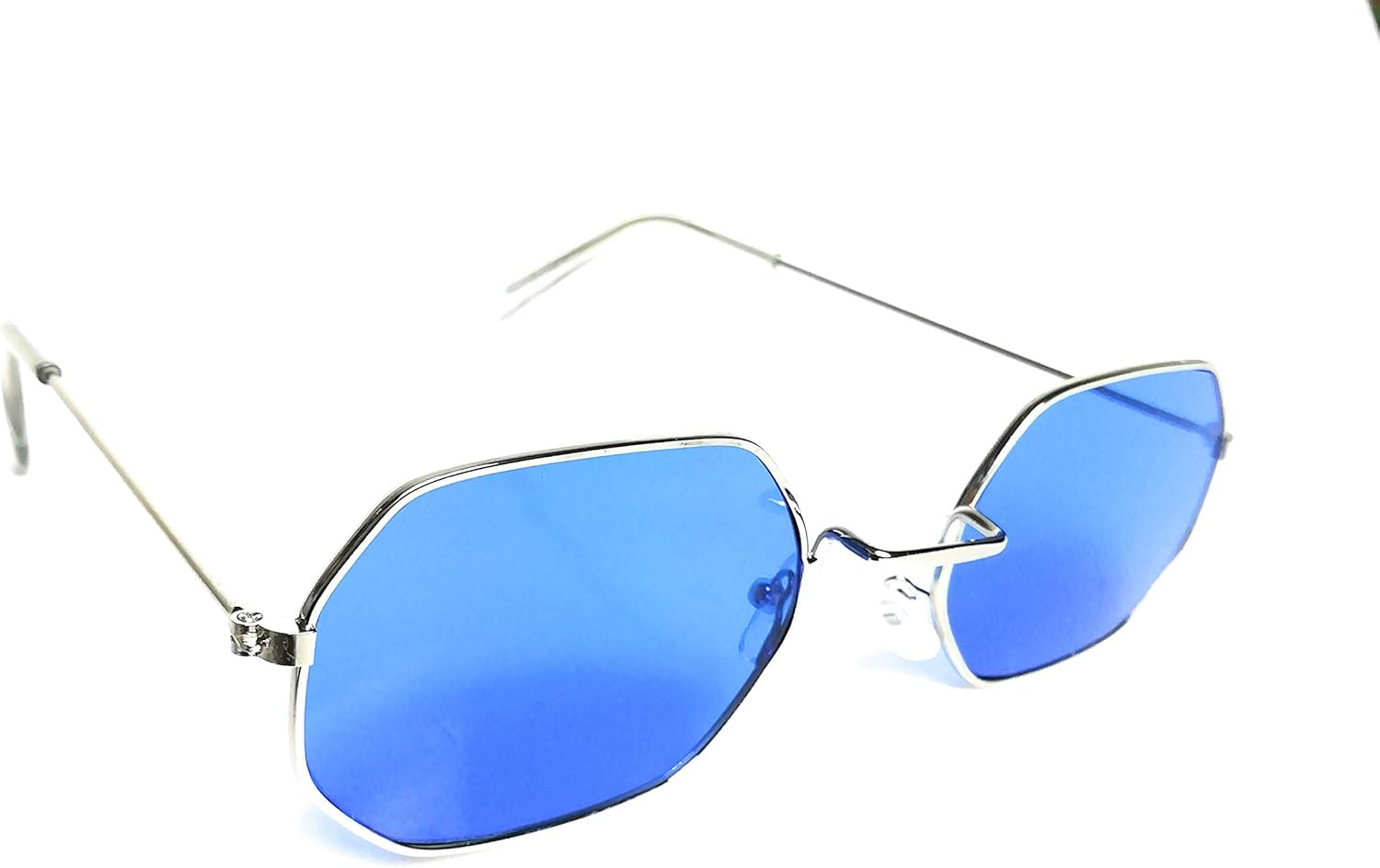KGM Accessories Hexagonal tinted Lens Designer Sunglasses (Blue