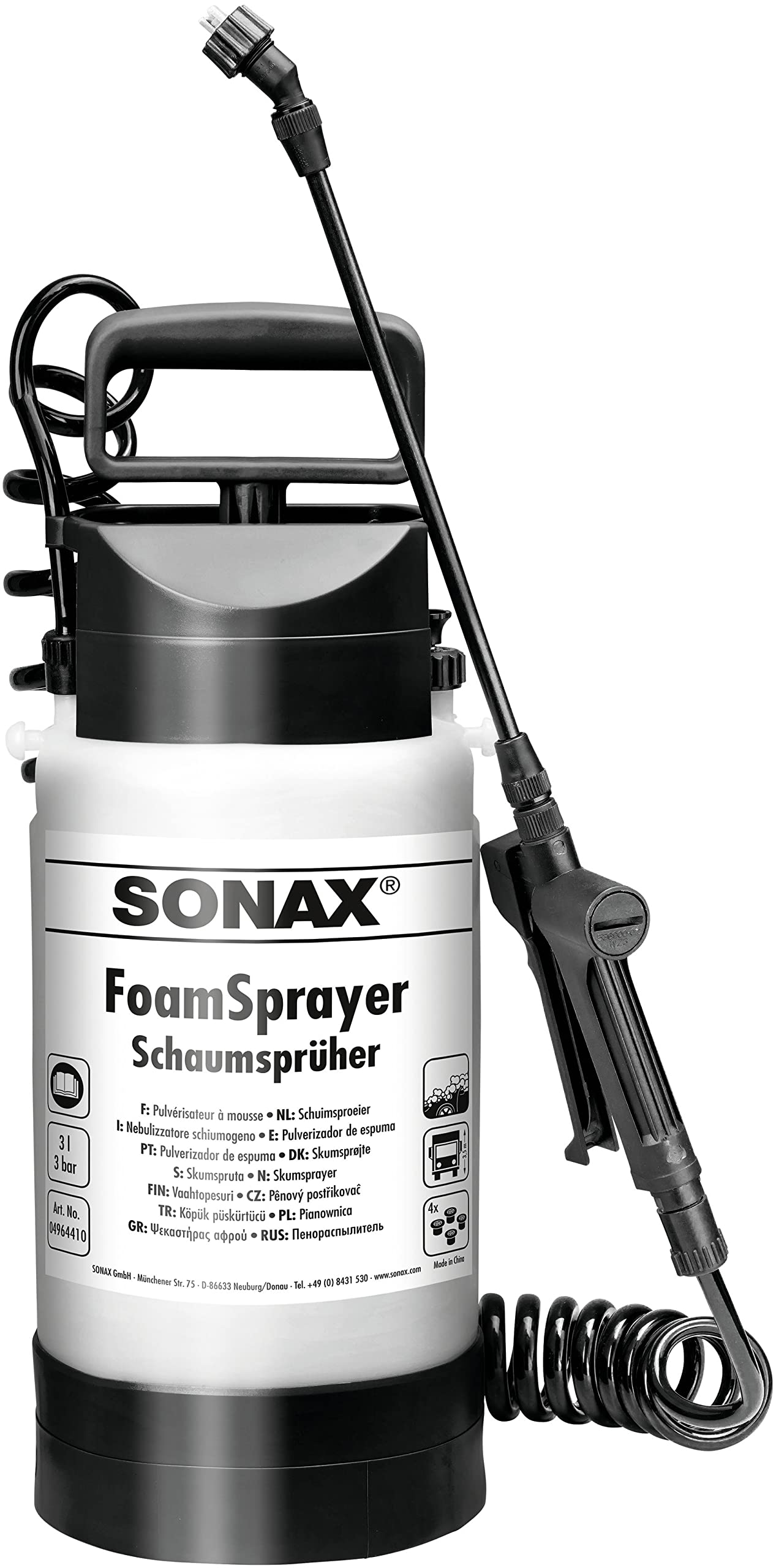 SONAX Foam spray (3 litres), reduced consumption of cleaner and improvement of cleaning results, item no. 04964410