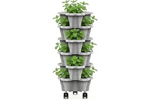 Plant Tower Indoor, Stackable Vertical Planter Towers, 6-Tier Rolling Stackable Stand, Weatherproof Strawberry Tower Planter 