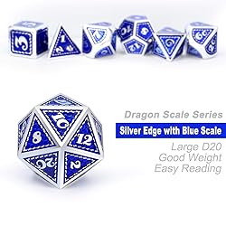 Metal Dice Set with Bag, DNDND Blue Dragon Scale