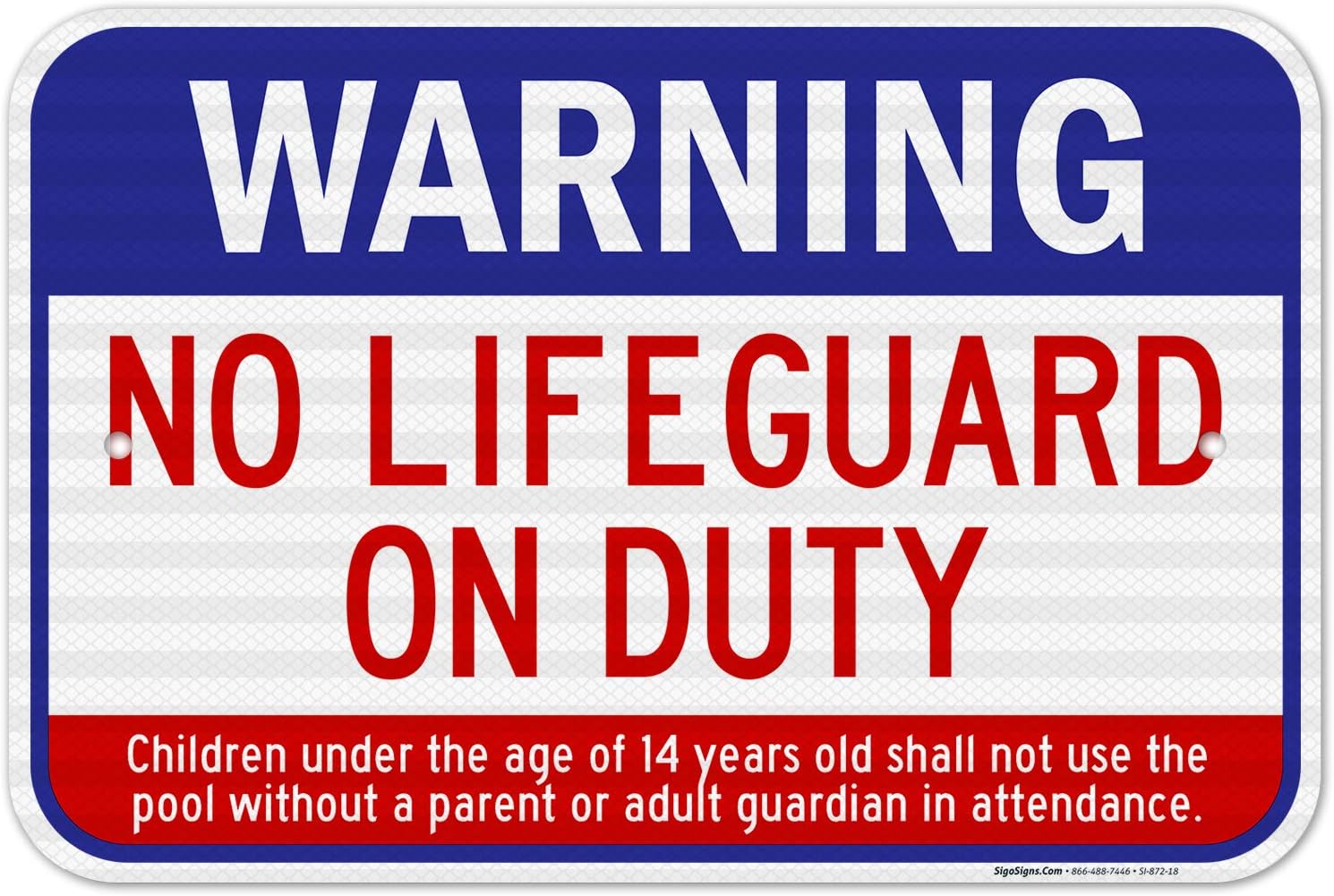 Swimming Pool Sign, Warning No Lifeguard On Duty Sign, Pool Sign, 12x18 Inches, 3M EGP Reflective 0.63 Aluminum, Fade…