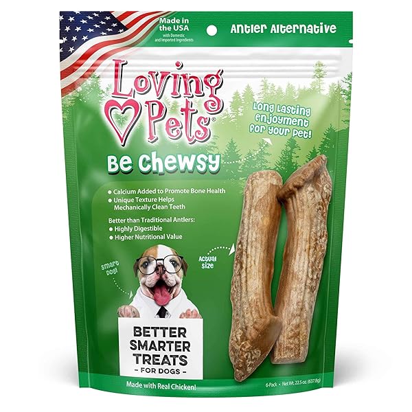 LOVING PETS – BE CHEWSY ANTLER ALTERNATIVE DOG CHEW TREATS FOR SMALL, MEDIUM & LARGE DOGS (6 PACK)