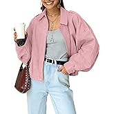 Kissonic Women's Oversized Jackets Faux Suede Bomber Jacket Lapel Pilot Cropped Casual Coat for Streetwear Outerwear