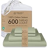 Threadmill 100% Cotton Sheets for Queen Size Bed - 600 Thread Count Queen Bed Sheets Set with 16” Deep Pocket - Sateen Weave 4-Piece Bedding Set with Cooling Effect, Sage Green