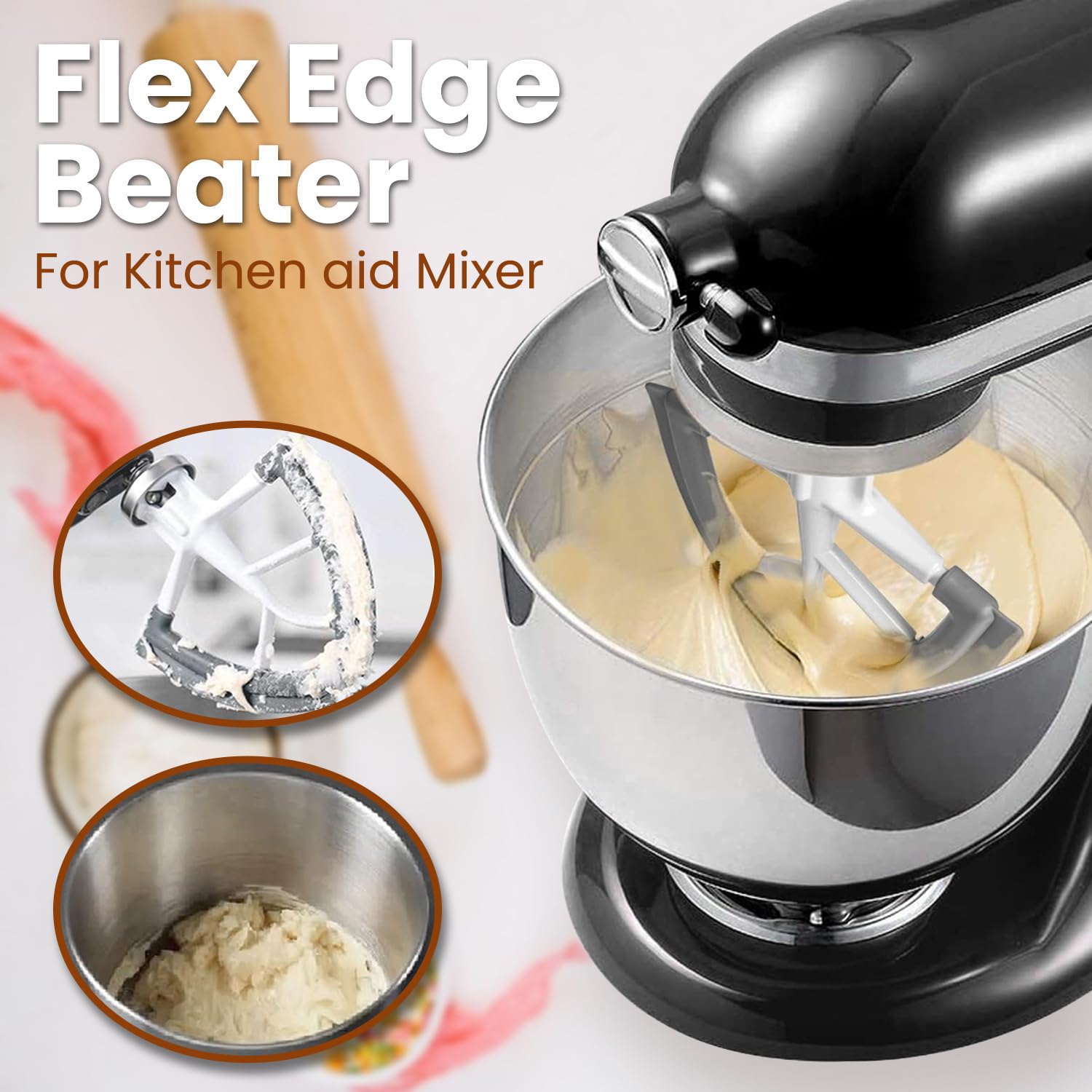 Flex Edge Beater for KitchenAid Mixer - Tilt-Head Stand Mixer 4.5-5 Quart KitchenAid paddle attachment - KitchenAid flex edge beater with Silicon Edge Bowl Scraper, Mixer Accessories & Attachments