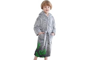 ALLINCOZY Soft Hooded Kids Robes for Boys & Girls, Glow in The Dark Kids Bathrobe Size 4-14, Fleece Bathrobe Gift