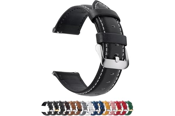 Quick Release Leather Watch Band, Fullmosa Axus Genuine Leather Replacement Watch Strap with Stainless Metal Clasp 14mm 16mm