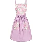 Pinknoke Vintage Pinafore Apron Dress for Women with Pockets Cute Floral Chef Aprons for Kitchen Cooking Baking Gardening