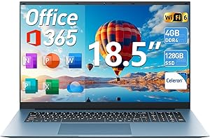 Naclud 18.5 Inch Laptops, Win 11 Laptop Computers with 4GB RAM 128GB SSD, Celeron N5095 Quad-Core, 1 Year Office 365, 8000mAh