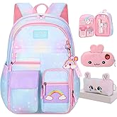 Jcobvig Rainbow Backpack For Girls Kids,Cute Student School Backpack With Pen Bag,Aesthetic Starry Rainbow Laptop Travel Bag