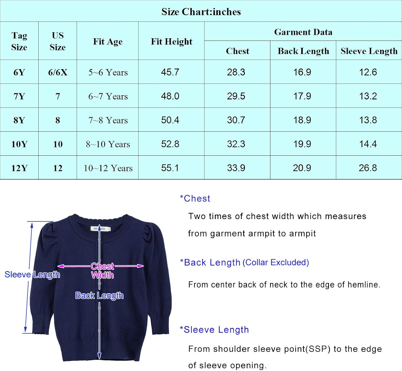GRACE KARIN Girls 3/4 Puff Sleeve Button Sweater Uniform Cardigans: Clothing