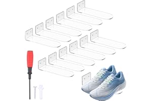 HOFURME 12 Pack Floating Shoe Display Shelves Wall Mount, Floating Shoe Display Shelf, Clear Acrylic Floating Shelves for Sneaker Collection or Shoes Diaplay