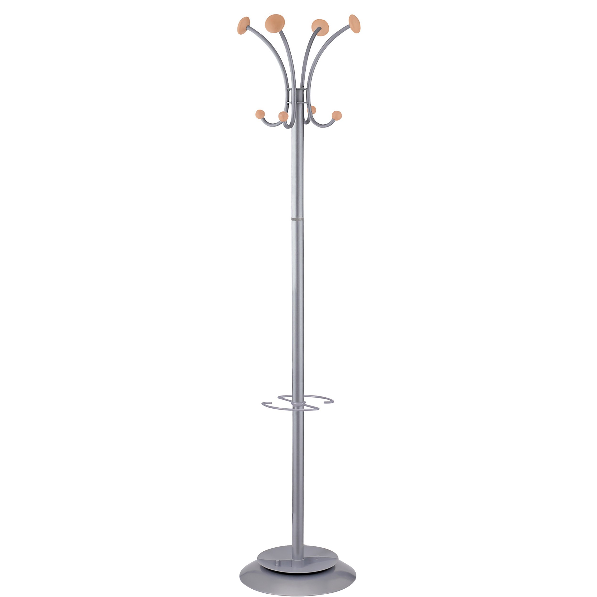 Alba Stily Hat and Coat Stand Tubular Steel with Umbrella Holder 4 Hooks 4 Pegs H1770mm Ref PMVIENA