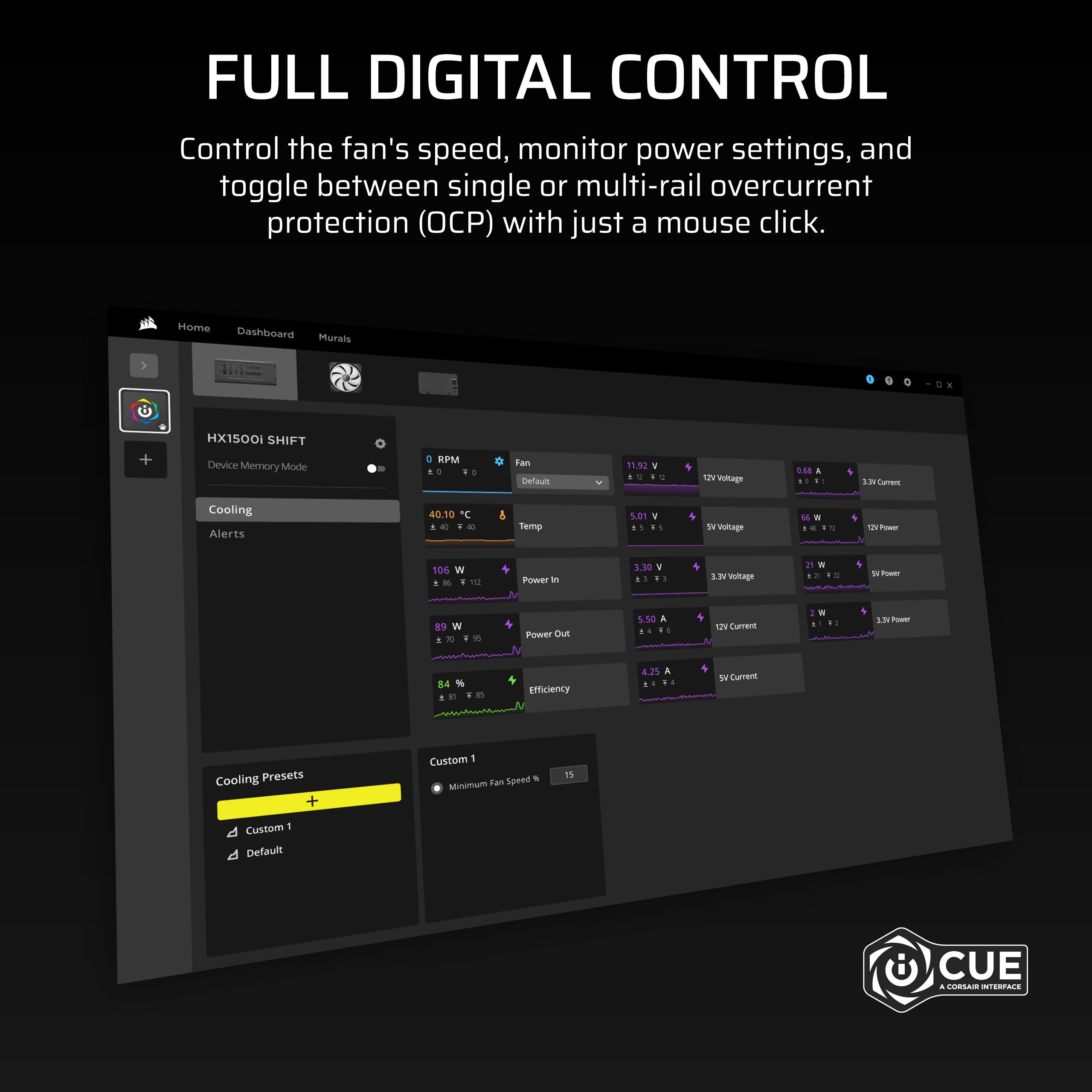Corsair Hx1500I Shift Fully Modular Atx Power Supply – Built-In Icue Link System Hub, Dual Native 12V-2X6 Cable, Atx 3.1 &Amp; Pcie 5.1, Side-Mounted Connectors, Cybenetics Platinum – Black - View 9