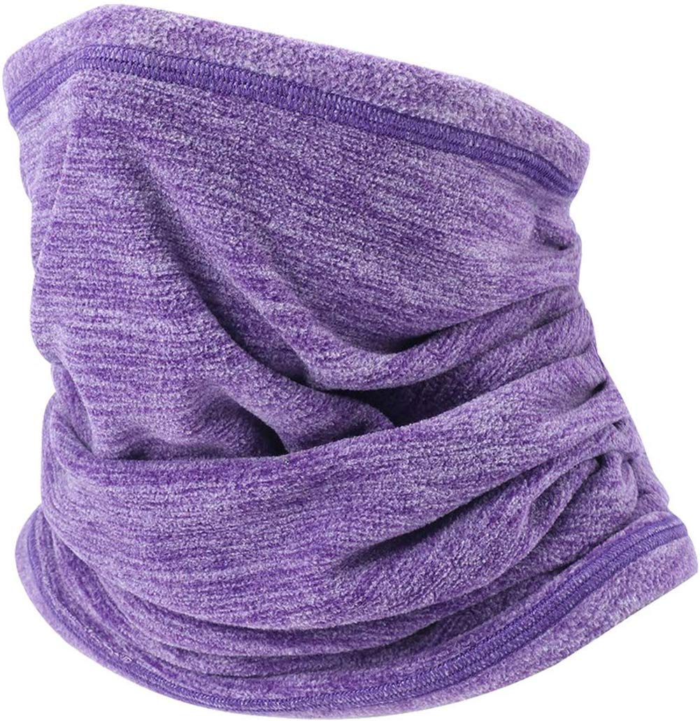 Ruiuzi Fleece Neck Warmer, Winter Warm Versatile Neck Warmer Extra Long Thick Neck Tube Windproof Balaclava Hood Scarf Hat Winter Outdoors Work Sports (Purple)