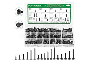LUKAISEN 175PCS Self Tapping Screws Assortment Kit, Black Oxide 410 Stainless Steel Sheet Metal Screws for Metal Plastic, Truss & Hex Washer Head #8#10-1/2",5/8",3/4",1",1-1/4",1-1/2"