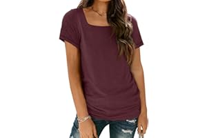 AUTOMET Womens Tops Casual Spring Summer Tshirts 2024 Short Sleeve Square Neck Basic Tee Outfits