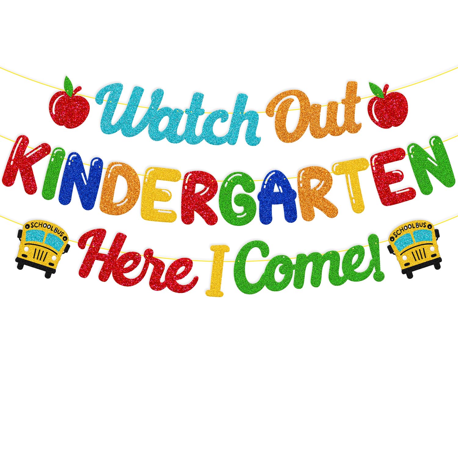 Photo 1 of Welcome to Kindergarten Banner Watch Out Kindergarten Here I Come Decoration First Day of School Theme Welcome Back to School Classroom Décor Glitter Party Supplies