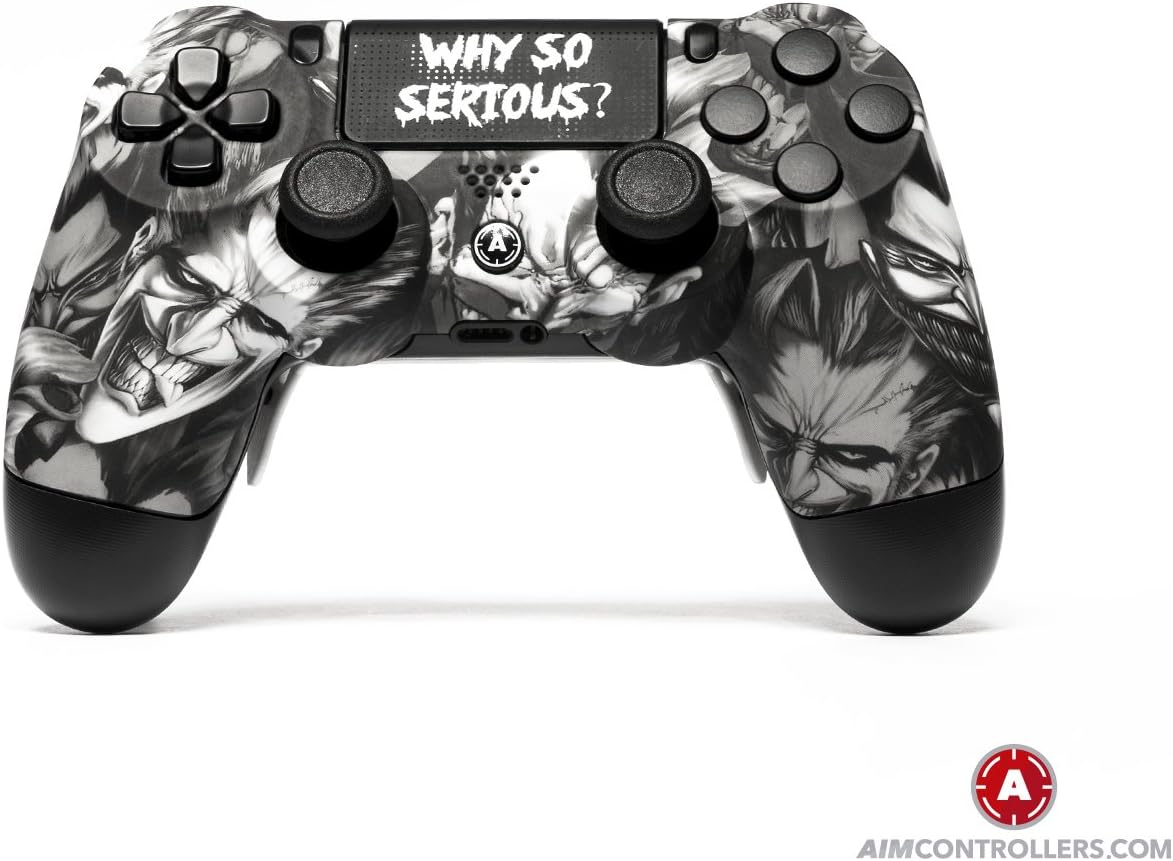 PS4 Slim DualShock 4 PlayStation 4 Wireless Controller - Custom AimController Joker White with 4 Paddles. Upper Left Square, Lower Left X, Upper Right Triangle, Lower Right O