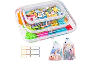 Pechor Toy Storage Organizer, 3pcs Clear Hard Shell Zipper Case Reusable for Toys, Puzzles Pieces, Building Blocks, Crafts (with 16pcs Labels and 4 Size Storage Bags)