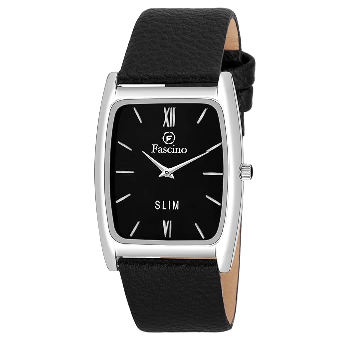 Fascino FCW Black Dial Slim Watch with PU Leather Belt for Men 2232-SL