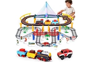 Letapapa Electric Train Set for Kids Ages 4-8, Christmas Birthday Gifts for 3 4 5 6 Year Old Boys, Train Tracks for Toddlers 3-5, Toy Trains for Boys Age 4-7 with Light-Up Bridge & Realistic Sounds