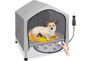 DOPLIV Heated Dog House - Elevated Dog House with Heating Pad, 9 Adjustable Temperature with Timer, Creating a Cozy and Warm Winter Home for Your Pet, Suitable for Small Cats Dogs