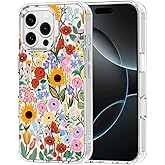 MOSNOVO Case for iPhone 16 Pro Max, [Buffertech 6.6ft Military-Grade Drop Protection] [Anti Peel Off Tech] Clear TPU Bumper Phone Case Cover Design - Blossom & Bloom