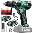 KIMO Hammer Drill - 20V 2X Battery Hammer Drill Cordless Drill Set, 350 In-lb Torque, 3/8" Keyless Chuck, 1350 RPM, 21+3 Position,14pcs Drill/Driver Bits, Power Drill Drivers for Concrete Brick Wall